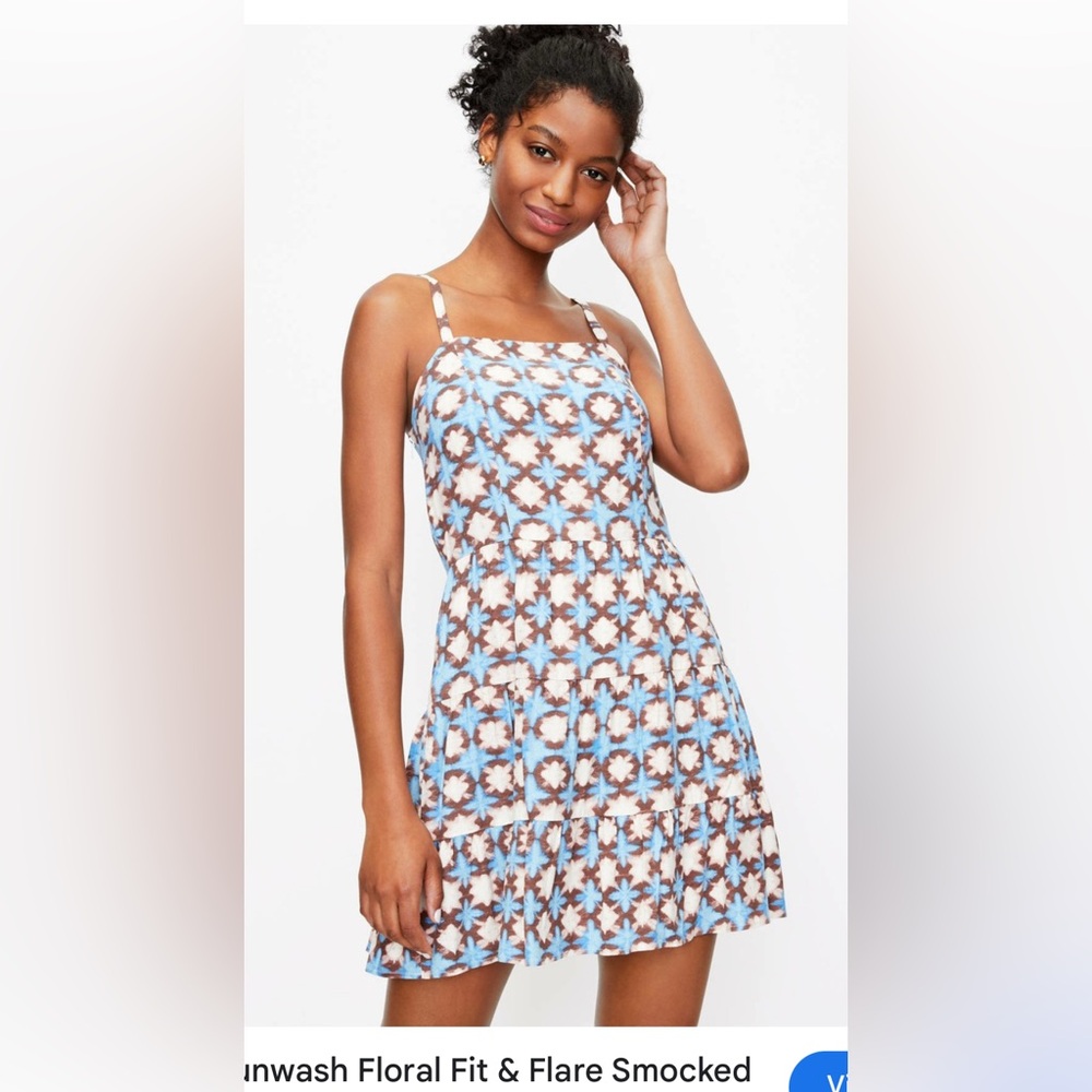 LOFT Floral Mini Dress in Blue and Brown